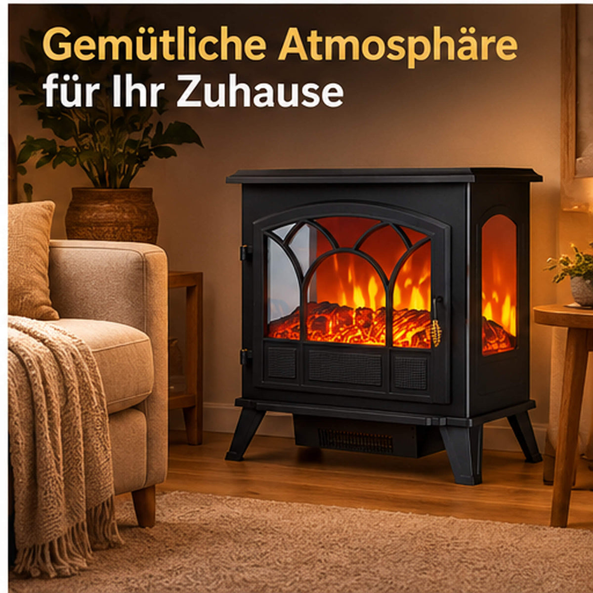 Garvee Freistehender Elektrokamin mit 3-seitiger Panorama-Sicht, 950/1850 W Heizlüfter, Fernbedienung, Thermostat & Timer – mobil aufstellbar