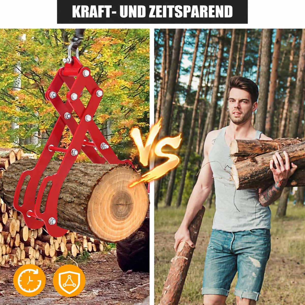 Forstzange für kraft- und zeitsparendes Holzrücken
