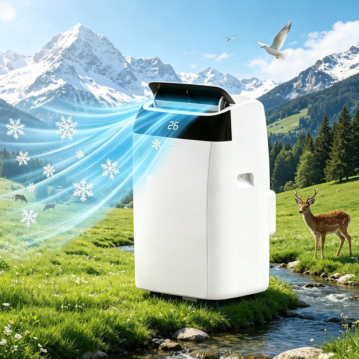 GARVEE Mobile Klimaanlage 12000 BTU mit Abluftschlauch, 4-in-1 Klimagerät mit Schlafmodus, 24H-Timer, LED-Display & Fernbedienung für Räume bis 42 m², Weiß Deckel