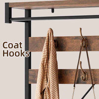Garvee Kleiderständer 5-in-1, 102 × 40 × 183 cm, Flurgarderobe mit Ablage, Kleiderstange, 8 Haken, Sitzbank und Schuhregal, Braun