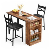 Garvee 3-Teiliges Bar-Tisch-Set mit Klappfunktion, Stauraum, Stahl & Holz, Ergonomische Polster, Braun, für Kleine Küchen, ausziehbar, gepolstert, für 4 Personen - Retro