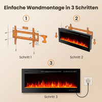 Garvee 102cm Elektrokamin mit Heizung, 750W/1800W, 12 Flammenfarben, Fernbedienung & App, Wand-/Einbau-/Standkamin, Schwarz