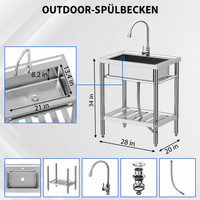 Garvee Spültisch Spülbecken Edelstahl (71 × 51 × 86 cm), Einzelbecken mit ausziehbarer 360°-Armatur & Unterablage, freistehende Küchenspüle für Restaurant, Garage und Waschküche