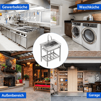 Garvee Spültisch Spülbecken Edelstahl (71 × 51 × 86 cm), Einzelbecken mit ausziehbarer 360°-Armatur & Unterablage, freistehende Küchenspüle für Restaurant, Garage und Waschküche