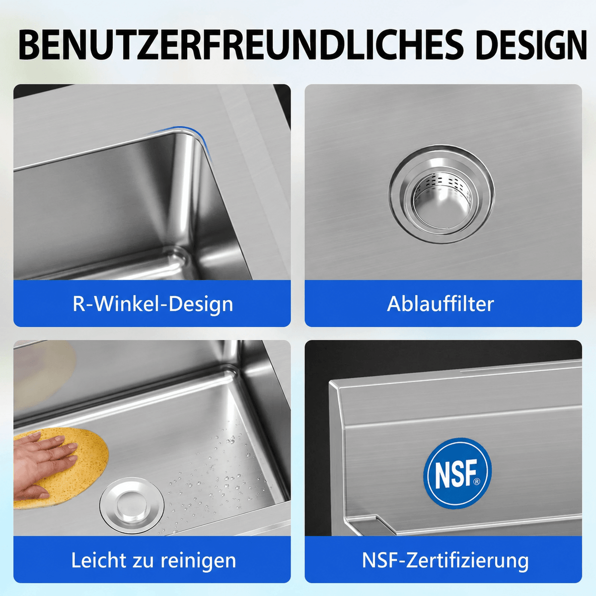 Garvee Spültisch Spülbecken Edelstahl (71 × 51 × 86 cm), Einzelbecken mit ausziehbarer 360°-Armatur & Unterablage, freistehende Küchenspüle für Restaurant, Garage und Waschküche