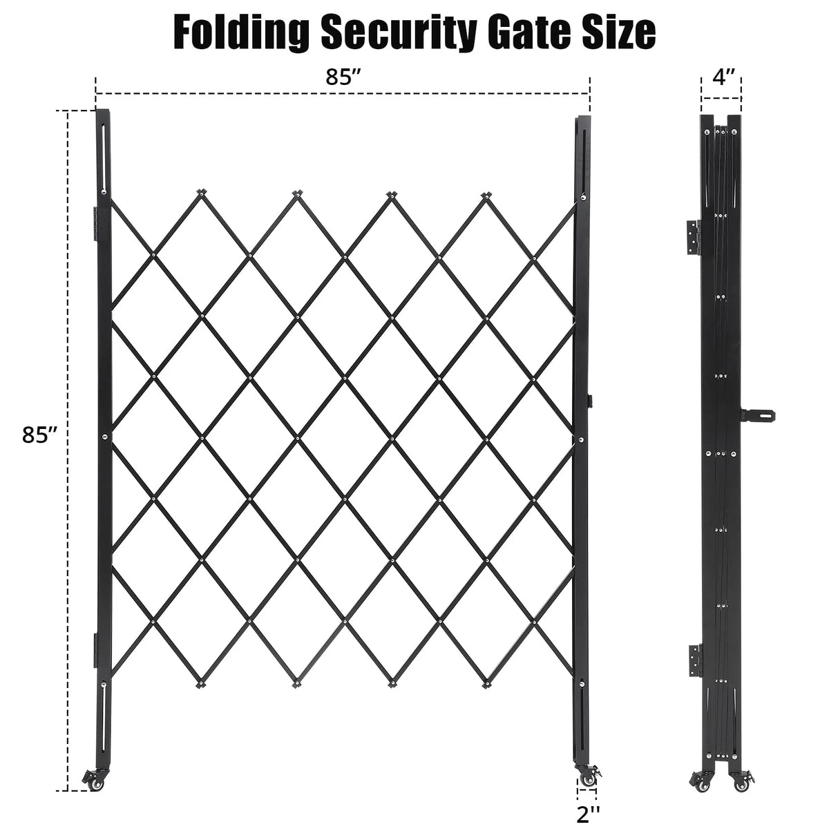 Garvee Stahl Scherengitter 216 × 216 cm, Faltbares Sicherheitstor mit 360° Rollen und Vorhängeschloss-Halterung für Zuhause, Gewerbe und Industrie