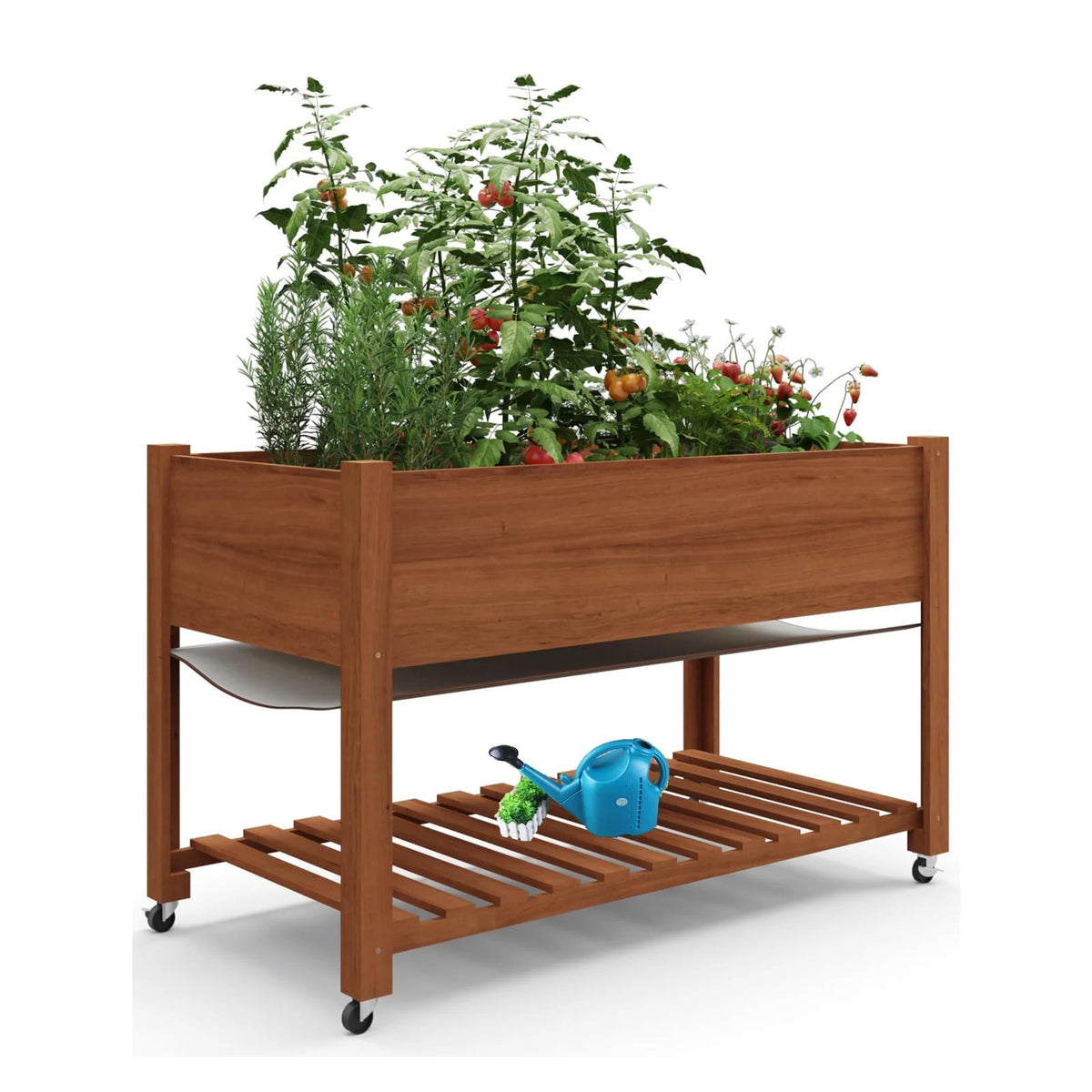 GARVEE Hochbeet Holz 122 × 61 cm mit Beinen, Erhöhtes Pflanzbeet mit Rollen, Tiefes Gemüse- & Kräuterbeet für Garten, Terrasse & Balkon, Braun
