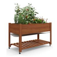 GARVEE Hochbeet Holz 122 × 61 cm mit Beinen, Erhöhtes Pflanzbeet mit Rollen, Tiefes Gemüse- & Kräuterbeet für Garten, Terrasse & Balkon, Braun