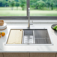 Garvee Küchenspüle Einbauspüle aus 304 Edelstahl (76 × 56 × 25 cm), Einzelbecken mit Auflagerand, Schneidebrett, Abtropfkorb, Bodengitter & Rollmatte