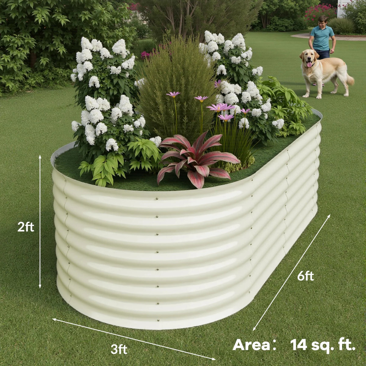 Garvee Hochbeet Metall 183 x 90 x 60 cm, Verzinkt, Rostbeständig, Extra Tief, Beige, 1er Set