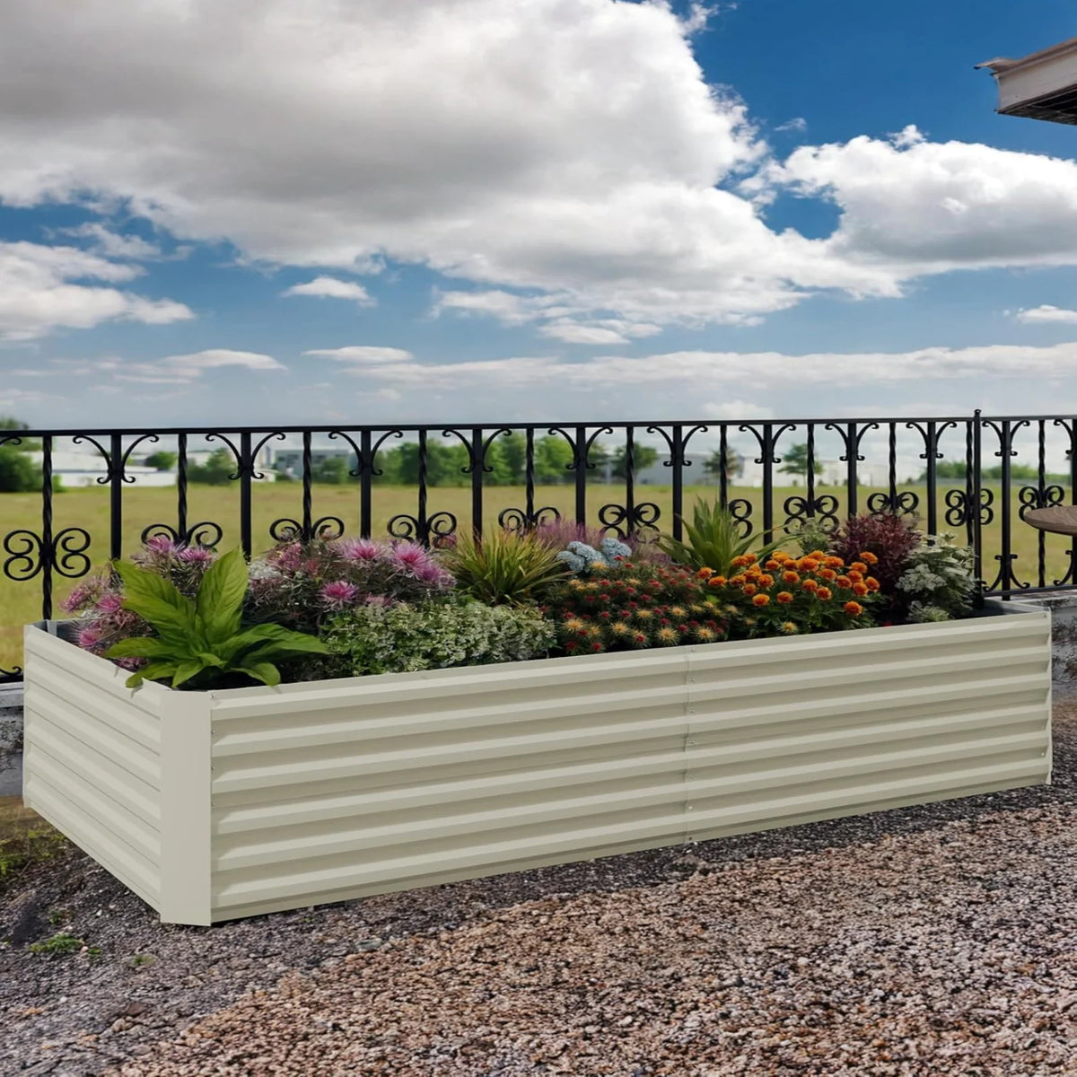GARVEE Verzinktes Hochbeet 244 × 122 × 61 cm, Metall Pflanzbeet mit Offenem Boden, Rostbeständig und Wetterfest für Gemüse, Kräuter, Blumen und Garten, Beige