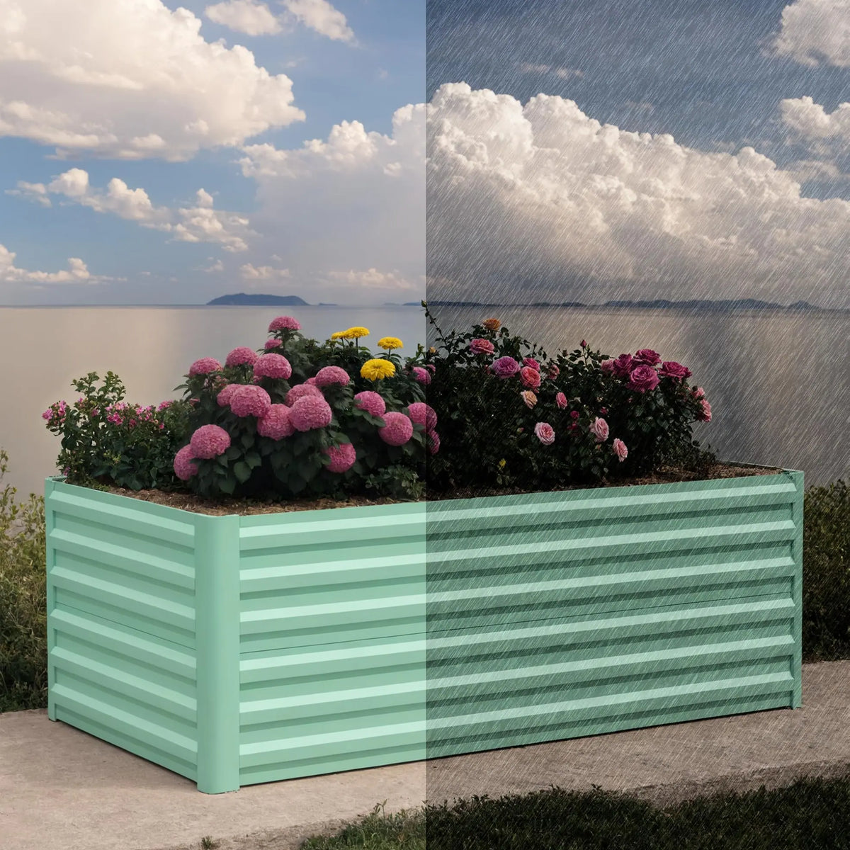 GARVEE Verzinktes Hochbeet 244 × 122 × 61 cm, Metall Pflanzbeet mit Offenem Boden, Rostbeständig und Wetterfest für Gemüse, Kräuter, Blumen und Garten, Grün