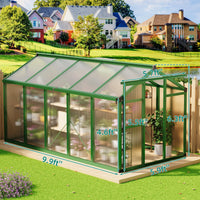 Garvee Aluminium-Gewächshaus 302 × 180 × 192 cm, mit 720 g/m² Polycarbonatplatten, Schiebetür, Dachfenster, Regenrinnen, 4 Bodenankern & Aluminiumstütze, Grün