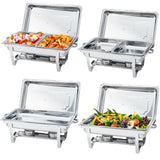 Garvee Chafing Dish 4er-Set 7,6 L aus Edelstahl, rechteckig mit klappbarem Gestell, Buffet-Speisenwärmer für Catering und Hochzeiten, Silber - Silberner Ständer
