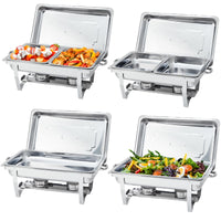 Garvee Chafing Dish 4er-Set 7,6 L aus Edelstahl, rechteckig mit klappbarem Gestell, Buffet-Speisenwärmer für Catering und Hochzeiten, Silber