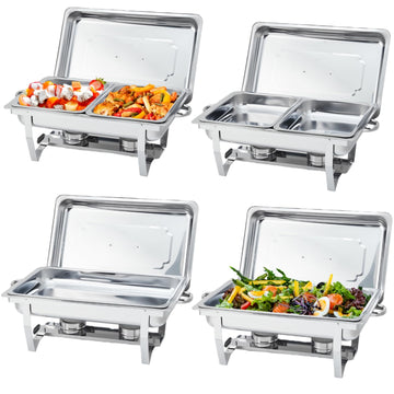 Garvee Chafing Dish 4er-Set 7,6 L aus Edelstahl, rechteckig mit klappbarem Gestell, Buffet-Speisenwärmer für Catering und Hochzeiten, Silber