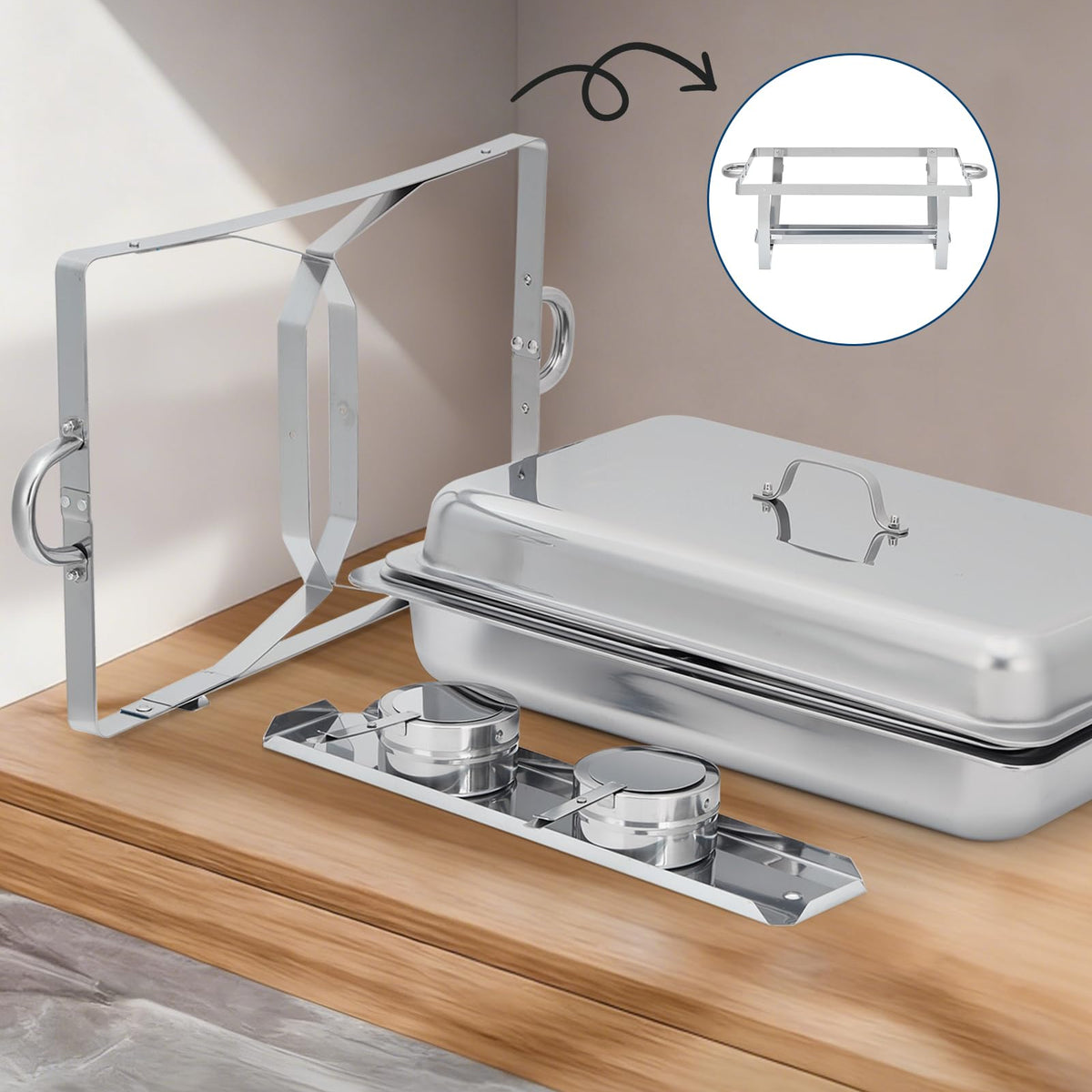 Garvee Chafing Dish 4er-Set 7,6 L aus Edelstahl, rechteckig mit klappbarem Gestell, Buffet-Speisenwärmer für Catering und Hochzeiten, Silber