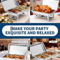 Garvee Chafing Dish 4er-Set 7,6 L aus Edelstahl, rechteckig mit klappbarem Gestell, Buffet-Speisenwärmer für Catering und Hochzeiten, Silber