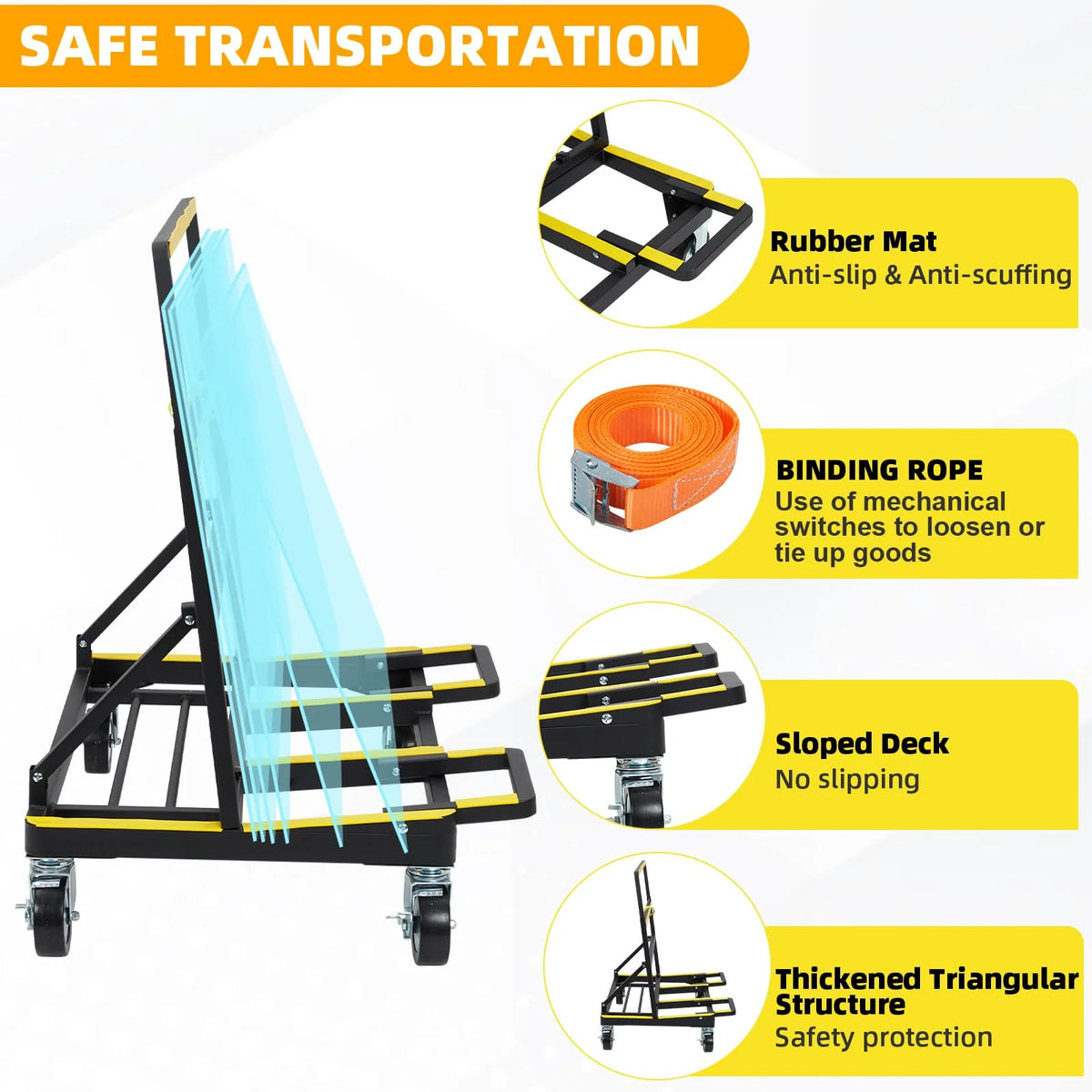 Garvee Plattenwagen Klappbar, bis 1000 kg Tragkraft mit Ausziehbarer Ladefläche, Stahl Transportwagen für Gipskartonplatten, Sperrholz, Glas und Fliesen