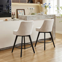 Garvee Barhocker 2er-Set, 66 cm, 360° drehbar, mit Rückenlehne, gepolstert, Leinen & Holz, Industrie-Stil, Beige