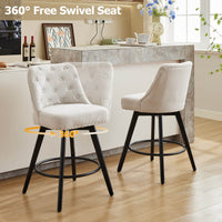 Garvee Barhocker 2er-Set, 66 cm, 360° drehbar, mit Rückenlehne, gepolstert, Leinen & Holz, Industrie-Stil, Beige