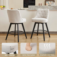Garvee Barhocker 2er-Set, 66 cm, 360° drehbar, mit Rückenlehne, gepolstert, Leinen & Holz, Industrie-Stil, Beige