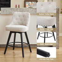 Garvee Barhocker 2er-Set, 66 cm, 360° drehbar, mit Rückenlehne, gepolstert, Leinen & Holz, Industrie-Stil, Beige