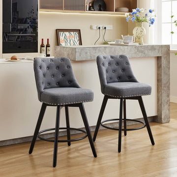 Garvee Barhocker 2er-Set, 66 cm, 360° drehbar, mit Rückenlehne, gepolstert, Leinen, Industrie-Stil, Grau