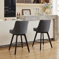 Garvee Barhocker 2er-Set, 66 cm, 360° drehbar, mit Rückenlehne, gepolstert, Leinen, Industrie-Stil, Grau