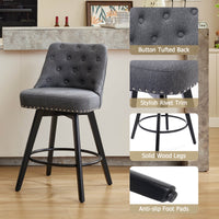 Garvee Barhocker 2er-Set, 66 cm, 360° drehbar, mit Rückenlehne, gepolstert, Leinen, Industrie-Stil, Grau