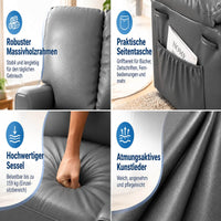 Garvee Elektrischer Aufstehsessel für Senioren mit 8-Punkt-Massage, Wärmefunktion, 3 Positionen, USB, Getränkehalter, PU-Leder, Grau