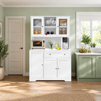 Garvee Küchenbuffet 180,3 cm, Küchenschrank und Vorratsschrank mit Arbeitsplatte, Schublade, Weinregal, Acryl-Türen und viel Stauraum, Landhausstil, Weiß