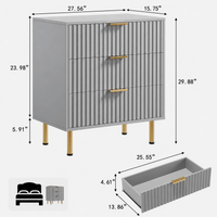 Garvee Badezimmerschrank mit 3 Schubladen, modernes Rillendesign, für Bad und Gäste-WC, Grau