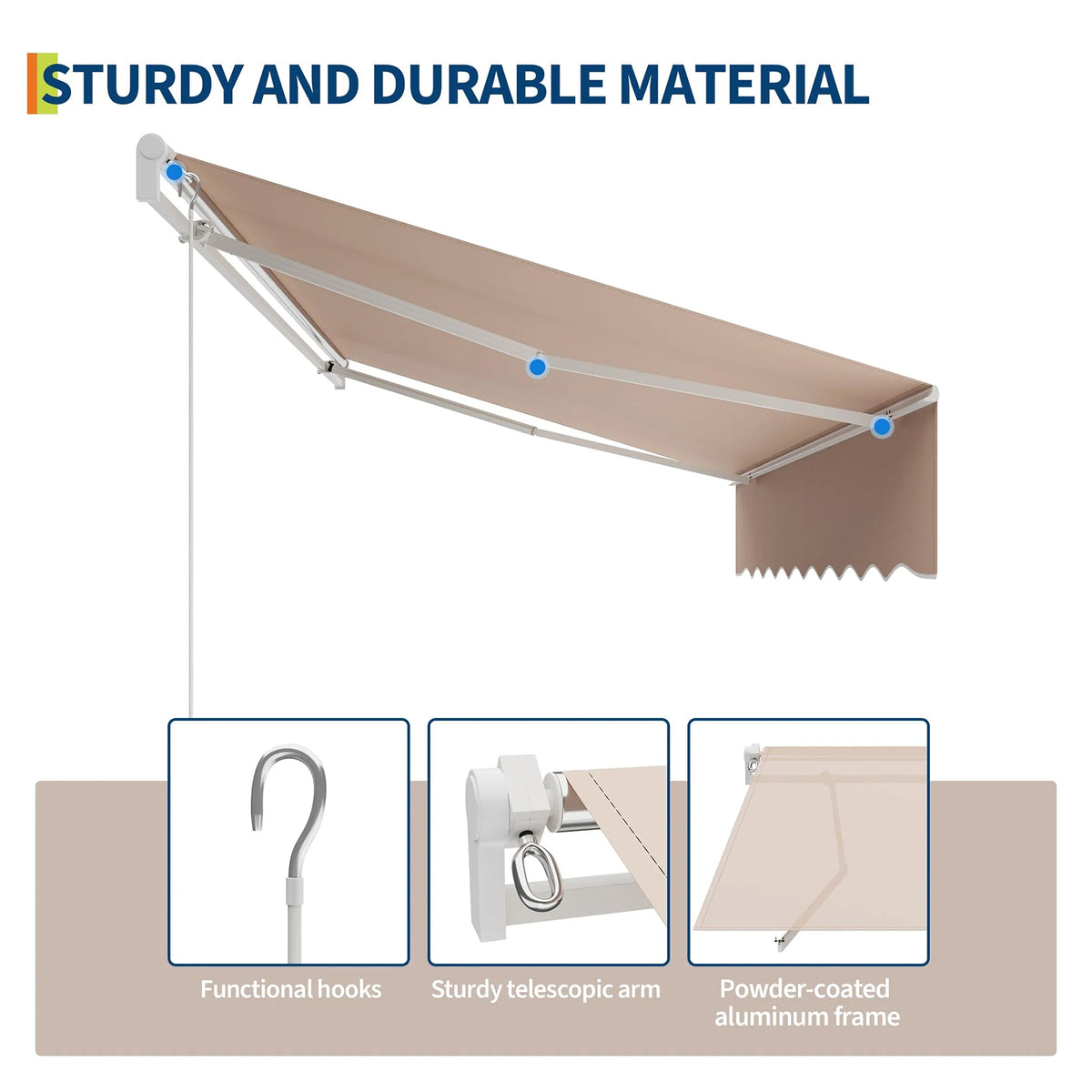Garvee Markise 3×2.5 m, Aluminiumrahmen, Wasserdicht, UV-Schutz, Für Terrasse & Balkon, Beige