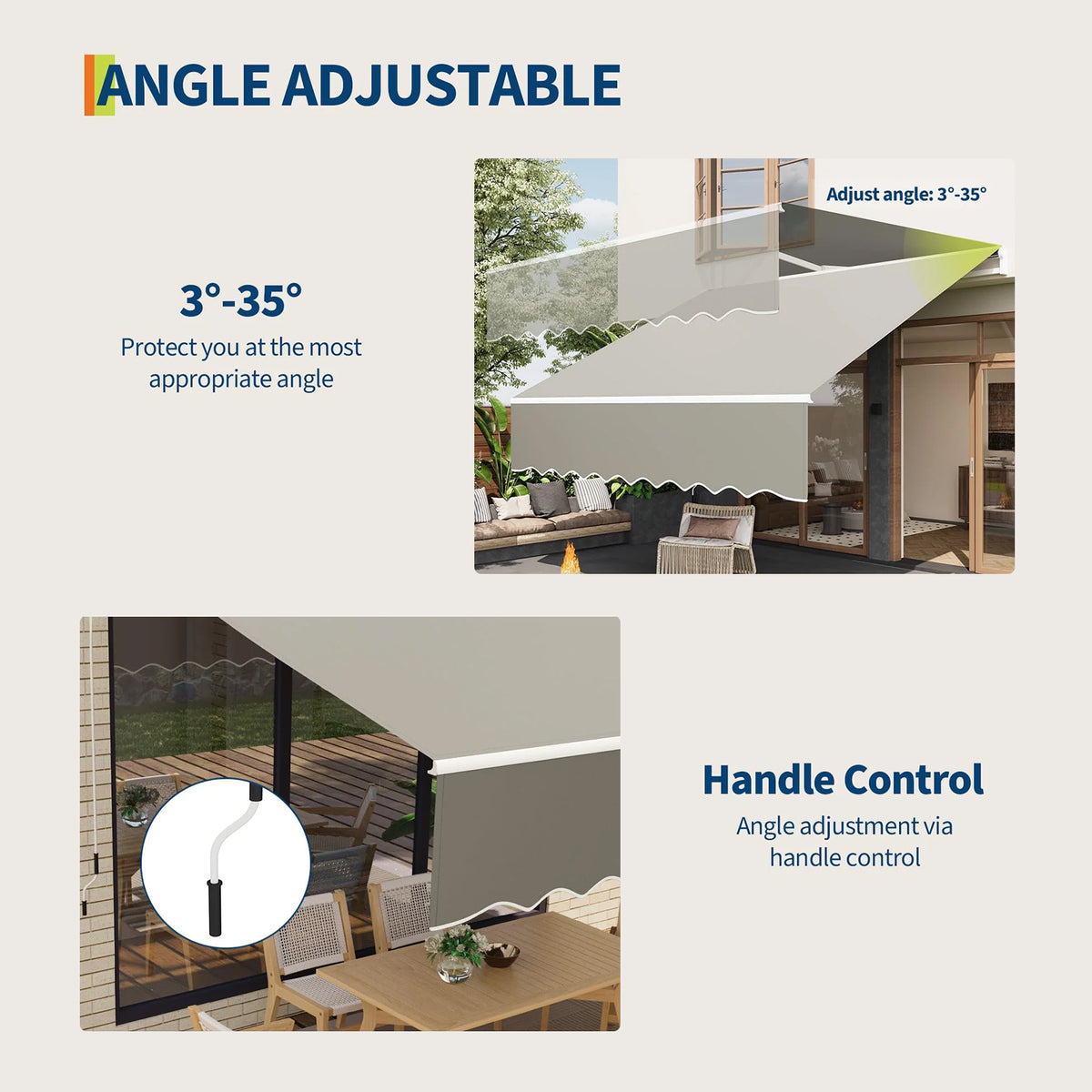 Garvee Markise 3×2.5 m, Aluminiumrahmen, Wasserdicht, UV-Schutz, Für Terrasse & Balkon, Grau
