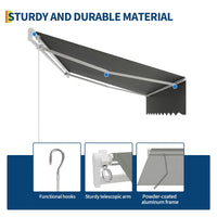 Garvee Markise 3×2.5 m, Aluminiumrahmen, Wasserdicht, UV-Schutz, Für Terrasse & Balkon, Grau