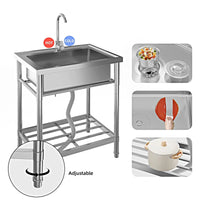 Garvee Spültisch Spülbecken Edelstahl (71 × 50 × 87 cm), Einzelbecken mit 360°-Warm-/Kaltwasserarmatur & Unterablage, Küchenspüle für Restaurant, Garage und Waschküche
