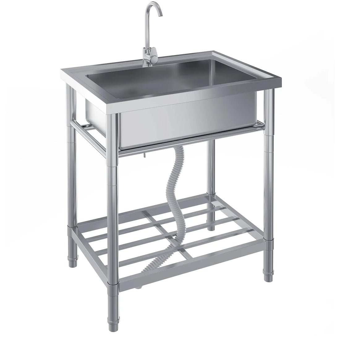 Garvee Spültisch Spülbecken Edelstahl (71 × 50 × 87 cm), Einzelbecken mit 360°-Warm-/Kaltwasserarmatur & Unterablage, Küchenspüle für Restaurant, Garage und Waschküche