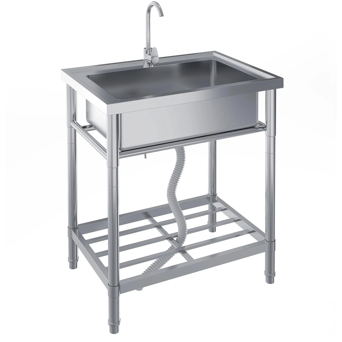 Garvee Spültisch Spülbecken Edelstahl (71 × 50 × 87 cm), Einzelbecken mit 360°-Warm-/Kaltwasserarmatur & Unterablage, Küchenspüle für Restaurant, Garage und Waschküche