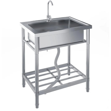 Garvee Spültisch Spülbecken Edelstahl (71 × 50 × 87 cm), Einzelbecken mit 360°-Warm-/Kaltwasserarmatur & Unterablage, Küchenspüle für Restaurant, Garage und Waschküche