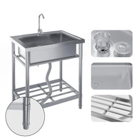 Garvee Spültisch Spülbecken Edelstahl (71 × 50 × 87 cm), Einzelbecken mit 360°-Warm-/Kaltwasserarmatur & Unterablage, Küchenspüle für Restaurant, Garage und Waschküche