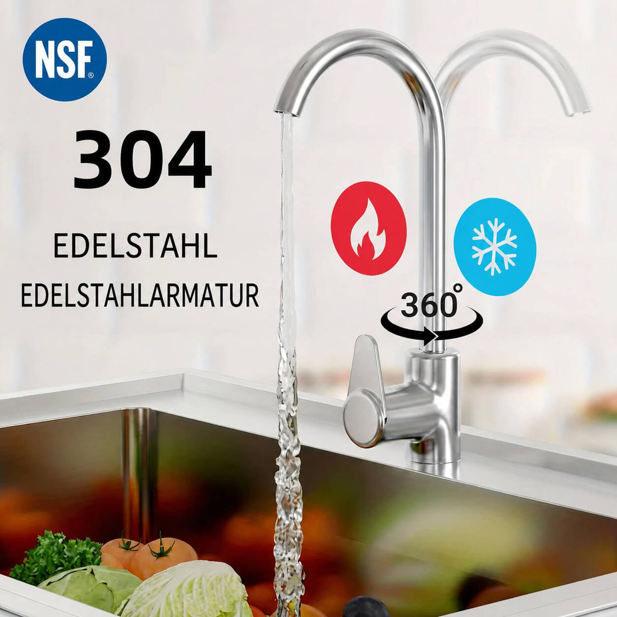 Garvee Spültisch Spülbecken Edelstahl (99 × 50 × 95 cm), Einzelbecken mit 360°-Armatur, Arbeitsplatte & Unterablage, Küchenspüle für Restaurant, Garage und Waschküche