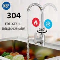 Garvee Spültisch Spülbecken Edelstahl (99 × 50 × 95 cm), Einzelbecken mit 360°-Armatur, Arbeitsplatte & Unterablage, Küchenspüle für Restaurant, Garage und Waschküche