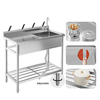 Garvee Spültisch Spülbecken Edelstahl (99 × 50 × 95 cm), Einzelbecken mit 360°-Armatur, Arbeitsplatte & Unterablage, Küchenspüle für Restaurant, Garage und Waschküche