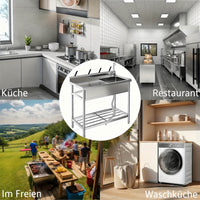Garvee Spültisch Spülbecken Edelstahl (99 × 50 × 95 cm), Einzelbecken mit 360°-Armatur, Arbeitsplatte & Unterablage, Küchenspüle für Restaurant, Garage und Waschküche