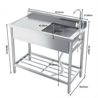 Garvee Spültisch Spülbecken Edelstahl (99 × 50 × 95 cm), Einzelbecken mit 360°-Armatur, Arbeitsplatte & Unterablage, Küchenspüle für Restaurant, Garage und Waschküche