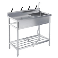 Garvee Spültisch Spülbecken Edelstahl (99 × 50 × 95 cm), Einzelbecken mit 360°-Armatur, Arbeitsplatte & Unterablage, Küchenspüle für Restaurant, Garage und Waschküche