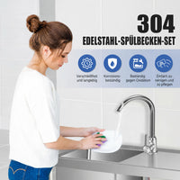 Garvee Spültisch Spülbecken Edelstahl (60 × 50 × 107 cm), Einzelbecken mit 360°-Warm-/Kaltwasserarmatur & Unterablage, Küchenspüle für Restaurant, Garage und Waschküche