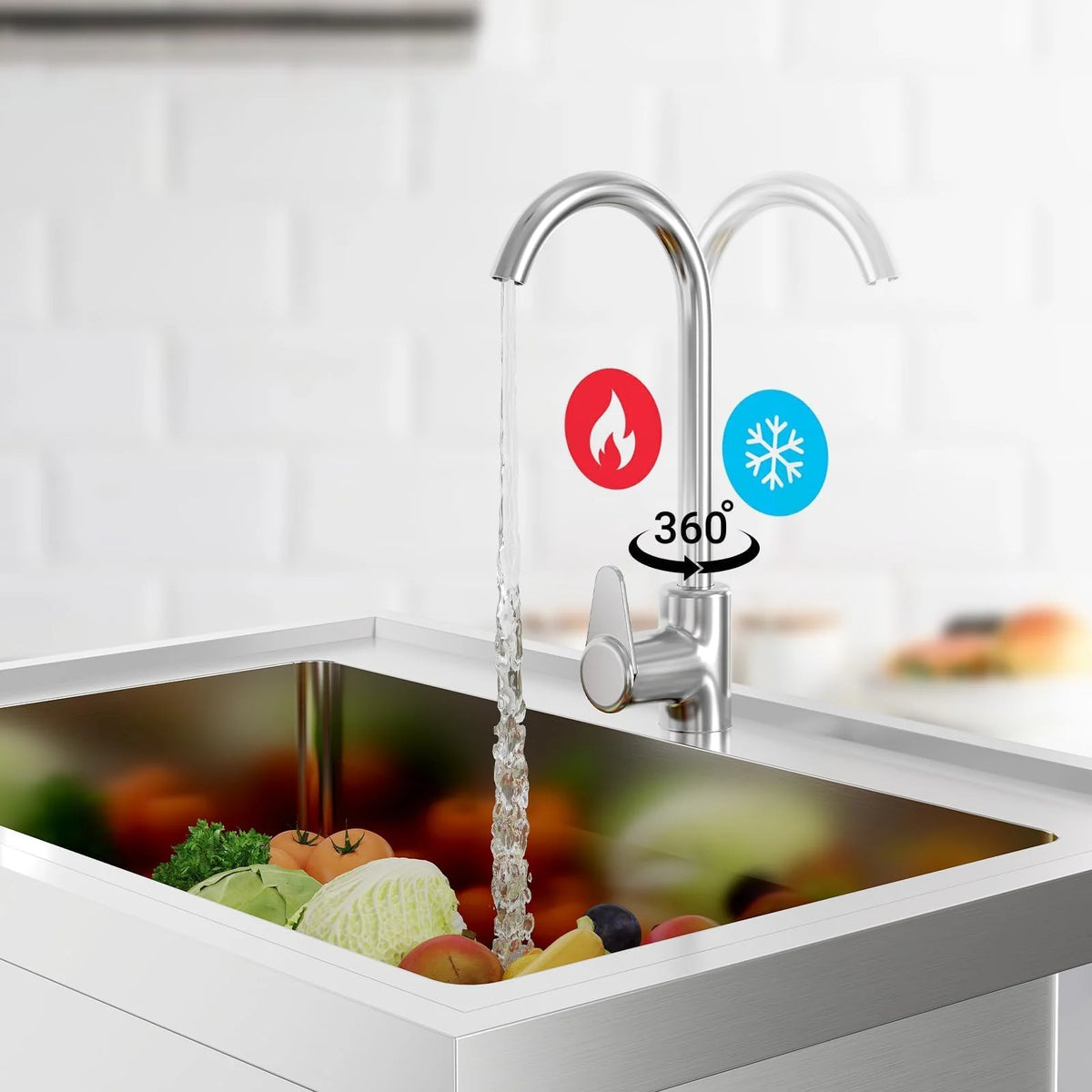 Garvee Spültisch Spülbecken Edelstahl (60 × 50 × 107 cm), Einzelbecken mit 360°-Warm-/Kaltwasserarmatur & Unterablage, Küchenspüle für Restaurant, Garage und Waschküche
