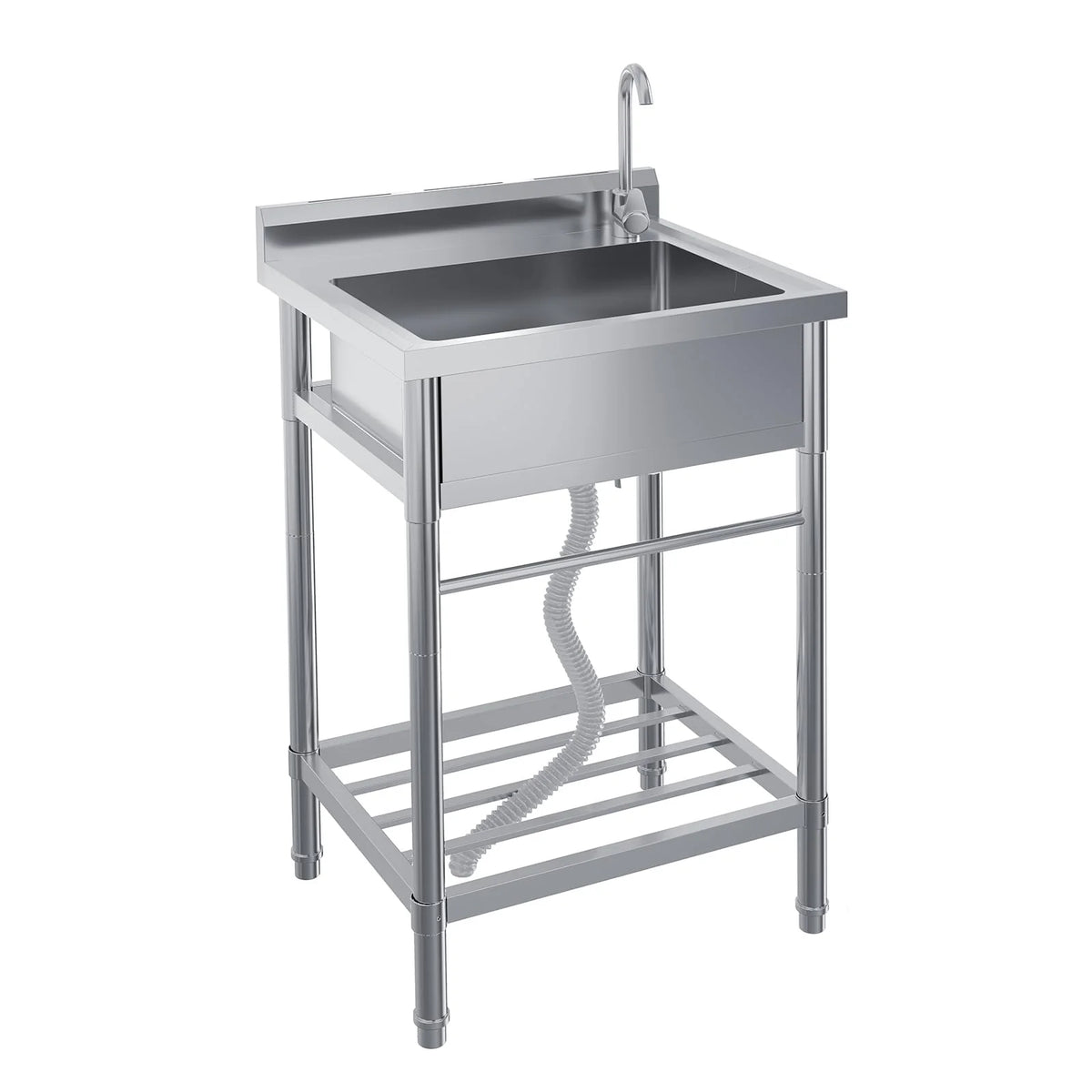 Garvee Spültisch Spülbecken Edelstahl (60 × 50 × 107 cm), Einzelbecken mit 360°-Warm-/Kaltwasserarmatur & Unterablage, Küchenspüle für Restaurant, Garage und Waschküche